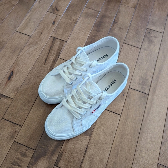 Superga 2790 White Canvas Platform Sneakers Shoes Women Size 6.5 - Picture 9 of 16